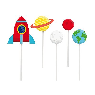 Topo De Bolo Festa Astronauta - 10 peças (8 Planetas+2 Foguetes)