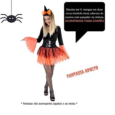 Fantasia Halloween Infantil Menina Bruxinha Bella Com Tiara Mini Chapéu