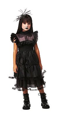 Fantasia Halloween Infantil Noviça do Mal Vestido com Véu em