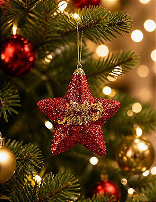 Pendente Estrela Vermelha "Feliz Natal" Vermelho – 10cm