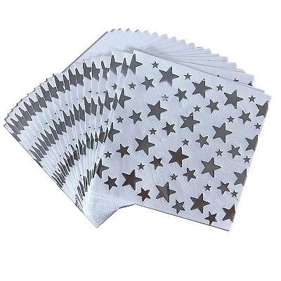 Guardanapo de Papel Folha Dupla Estrelas Prata 33 x 33cm - Pacote com 20 Unidades