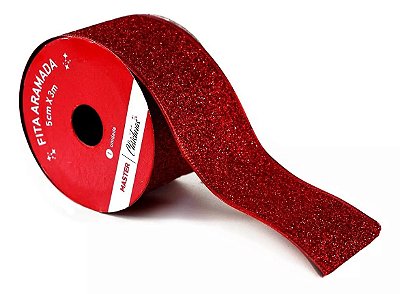 Fita Aramada De Natal Vermelho Glitter 5cm X 3m