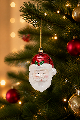 Enfeite de Natal de Pendurar Cabeça Papai Noel - 12cm