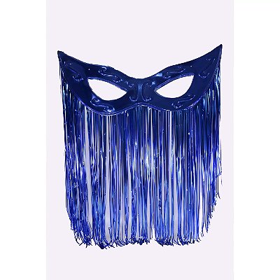 Máscara Grande de Plástico Azul Com Cortina Metalizado na Base - Decoração de Paredes 100x77cm