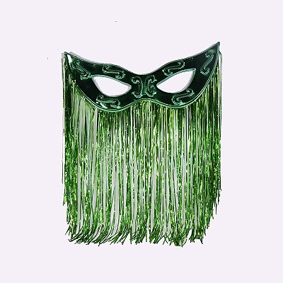 Máscara Grande de Plástico Verde Com Cortina Metalizado na Base - Decoração de Paredes 100x77cm