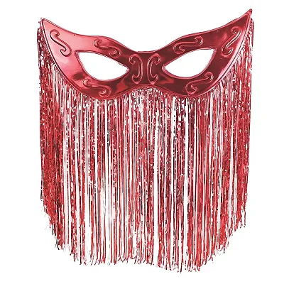Máscara Tiazinha Metalizada Com Cortina Decoração - Vermelho - 100cm x 77cm