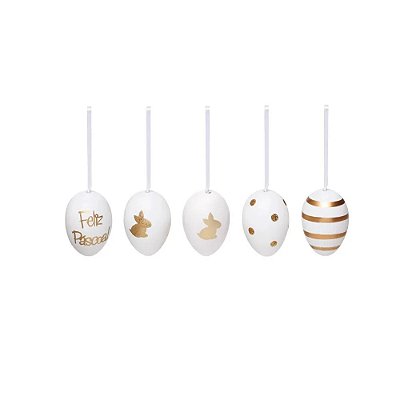 Saco Ovos Pascoa Sortidos Codorna Branco e Detalhes Ouro - 9 Ovos