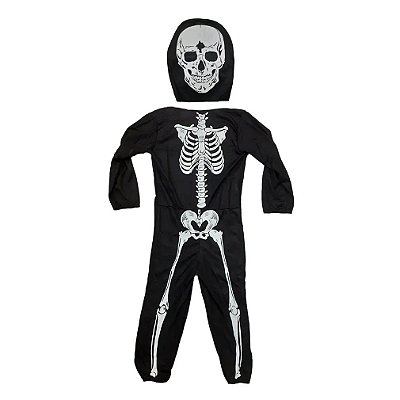 Macacão Infantil Esqueleto para Halloween com Máscara - Tamanho M