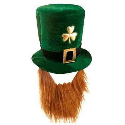 Chapéu Cartola Com Barba Saint Patrick's Day em Veludo Irish Leprechaun