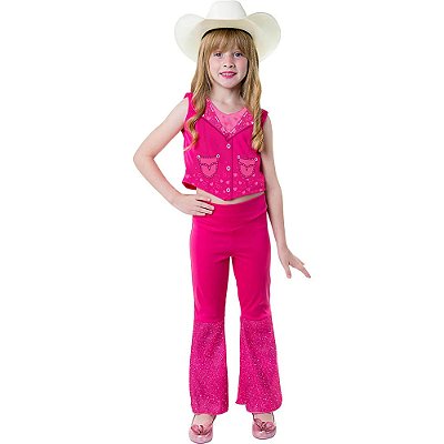 Fantasia Infantil Pink Glitter Poliéster Rosa + Chapéu Branco - Tamanho M