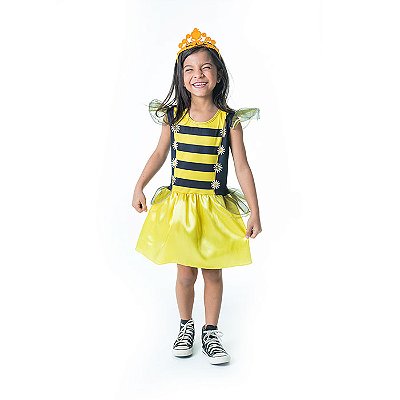 Fantasia Infantil de Abelha Preto e Amarelo com Tiara - Tamanho G (6 a 9 anos)