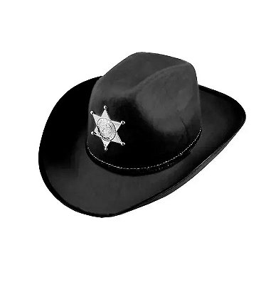 Chapéu de Xerife Preto Com Estrela - 38cm