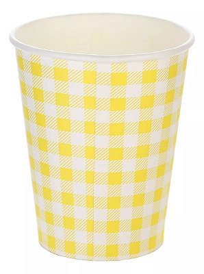 Copo De Papel Xadrez Amarelo 270ml - 10 Uindades