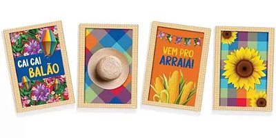 Quadros Decorativos Cartonado Festa Junina 31X21Cm - 4 Unidades