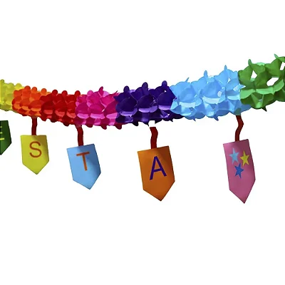 Faixa de Origami de Papel Seda Colorido com Dobraduras e Frase “Festa Junina" - 3 Metros