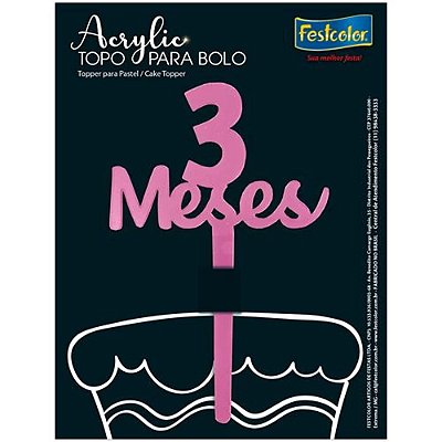 Topo Acrylic 3 Meses Rosa Fosco - 15x10cm
