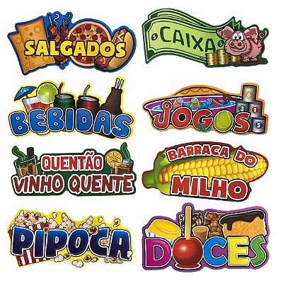 Placas Informativas para Barraca Festa Junina 34x17cm - 8 Unidades