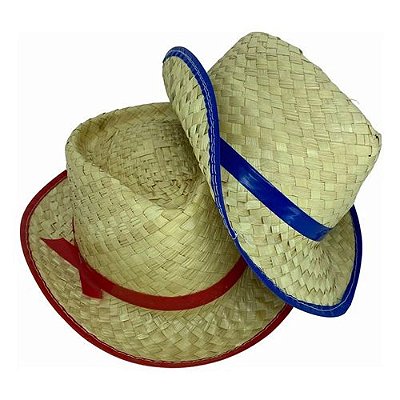 Chapéu de Palha Cawboy Adulto - Cores das Fitas Variadas - 1 Unidade