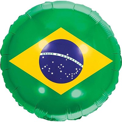 Balão Redondo Metalizado 18'' - Festa Brasil Bandeira - 1 unidade