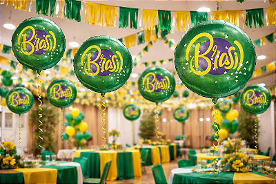 Balão Metalizado Brasil Estrelado 18'' (45cm) – Flutua com Hélio - 1 Unidade