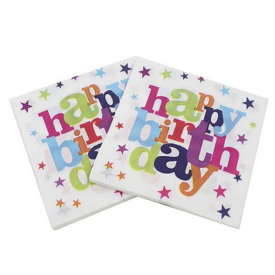 Guardanapo Papel Happy Birthday Estrelas 33cm x 33cm - 20 unidades