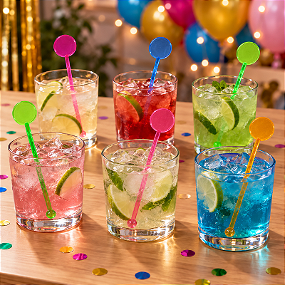 Mexedor Neon para Drink Redondo Colorido 18cm - 12 Unidades​​