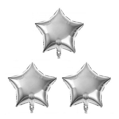 Balão de Festa Metalizado 5,5' Polegadas (14cm) - Estrela Prata - 3 unidades