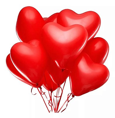 Balão Bexiga Coração Vermelho Látex - 10 Polegadas (25cm) - 25 Unidades