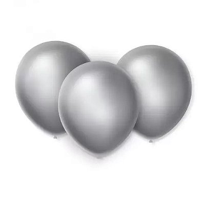Balão Bexiga Prata Cintilante - Tamanho 7 Polegadas  (18cm) - 50 unidades