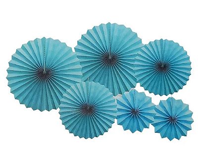 Kit Leques Enfeite de Papel Azul - 6 Unidades (2 unds de 40cm + 2 unds de 30cm + 2 unds de 20cm)