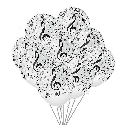 Balão Bexiga Notas Musicais - Tamanho 10 Polegadas (25cm) - 25 Unidades