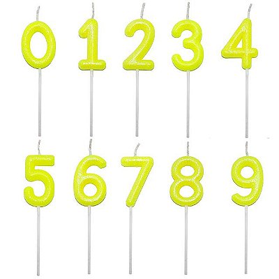 Vela c/ Palito Neon 14cm Amarelo (Selecione a Opção do Número)