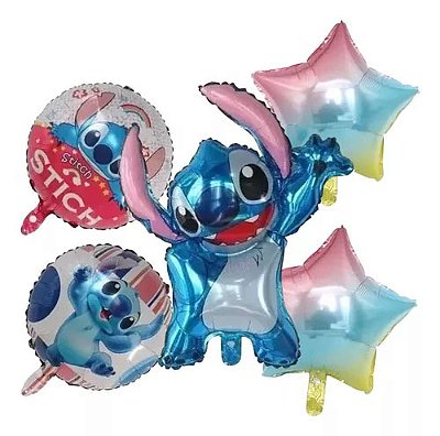 Kit 6 Balões Metalizado Lilo Stitch Estrela Tie Dye - Número (Escolha o Número)