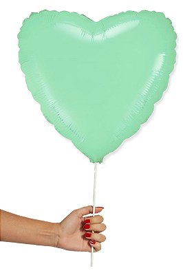 Balão Metalizado Coração Verde Pastel - Tamanho do Balão 10 Polegadas (25cm) + Vareta de 19cm - 1 Unidade