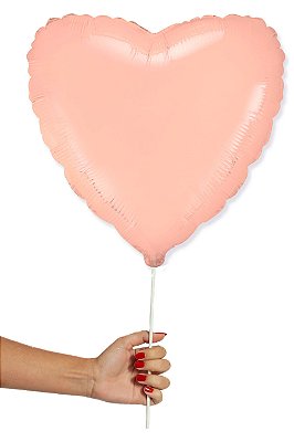Balão Metalizado Coração Rosa Claro - Tamanho 20cm Largura E Vareta De 19cm - 1 Unidade