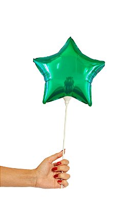 Balão Metalizado Estrela Verde - Tamanho 20cm Largura E Vareta De 19cm - 1 Unidade