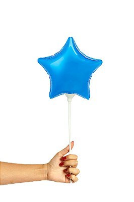 Balão Metalizado Estrela Azul - Tamanho do Balão 10 Polegadas (25cm) + Vareta de 19cm - 1 Unidade