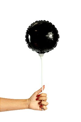 Balão Metalizado Redondo Preto - Tamanho 20cm Largura E Vareta De 19cm - 1 Unidade