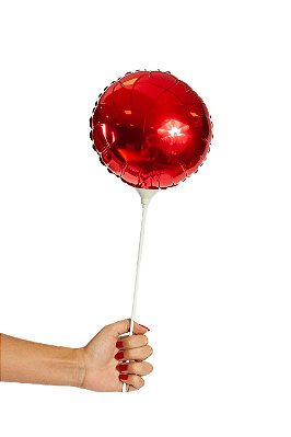 Balão Metalizado Redondo Vermelho - Tamanho 20cm Largura E Vareta De 19cm - 1 Unidade