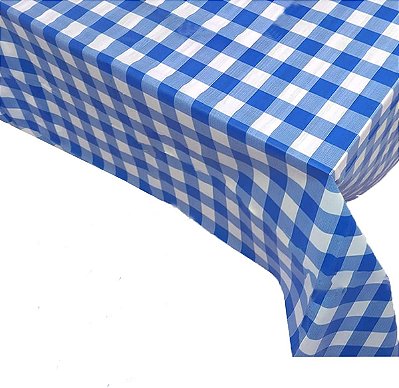 Toalha De Mesa Metalizada Xadrez Retangular Azul - 137 x 183 cm