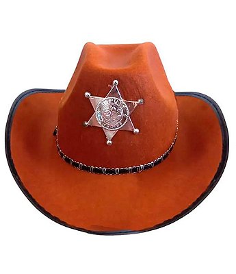 Chapéu de Xerife Marrom Com Estrela - 38cm