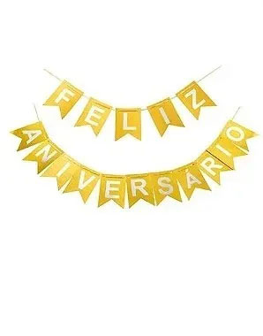 Faixa Feliz Aniversario - Dourado com Letra Prata - 1,80 Metros