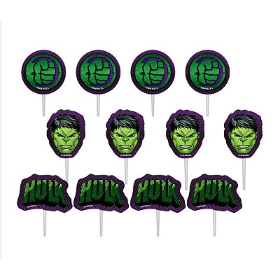 Palitos Decorativos em E.V.A para Docinhos Festa Hulk 10cm - 12 Unidades