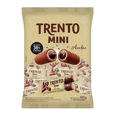 Trento Mini Sabor Avelã Coberto com Chocolate Ao Leite 38% Cacau - Pacote 800G - 50 Unidades
