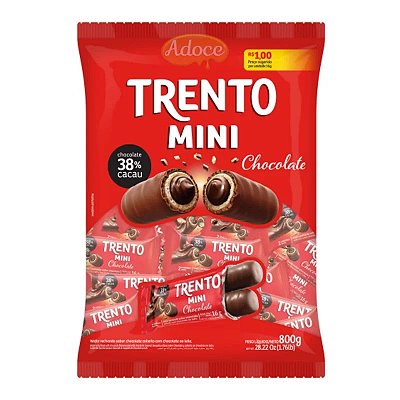 Trento Mini Sabor Chocolate Ao Leite 38% Cacau - Pacote 800G - 50 Unidades