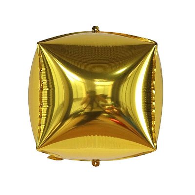 Balão Metalizado Cubo Dourado - Flutua Com Gás Hélio - Tamanho: 56 centímetros