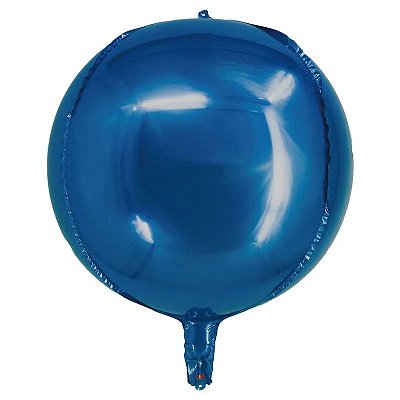 Balão Metalizado Redondo 4D Azul 20"  - Flutua Com Gás Hélio - Tamanho: 50 centímetros