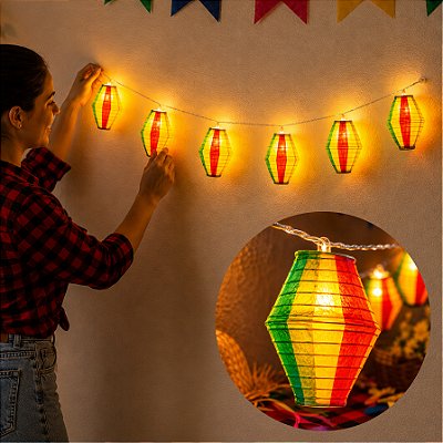 Cordão Luminoso Balão Festa Junina Luminária 6 LEDs a Pilha
