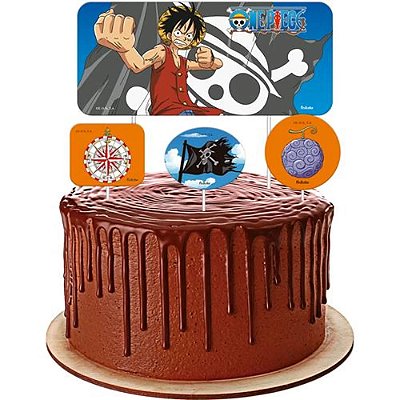 Topo para Bolo Festa One Piece - 4 Unidades (1 maior e 3 menores)