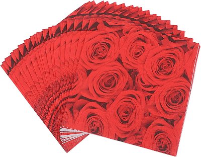 Guardanapo Papel Folha Dupla Decorado Rosas Vermelho 33X33Cm - 20 Unidades